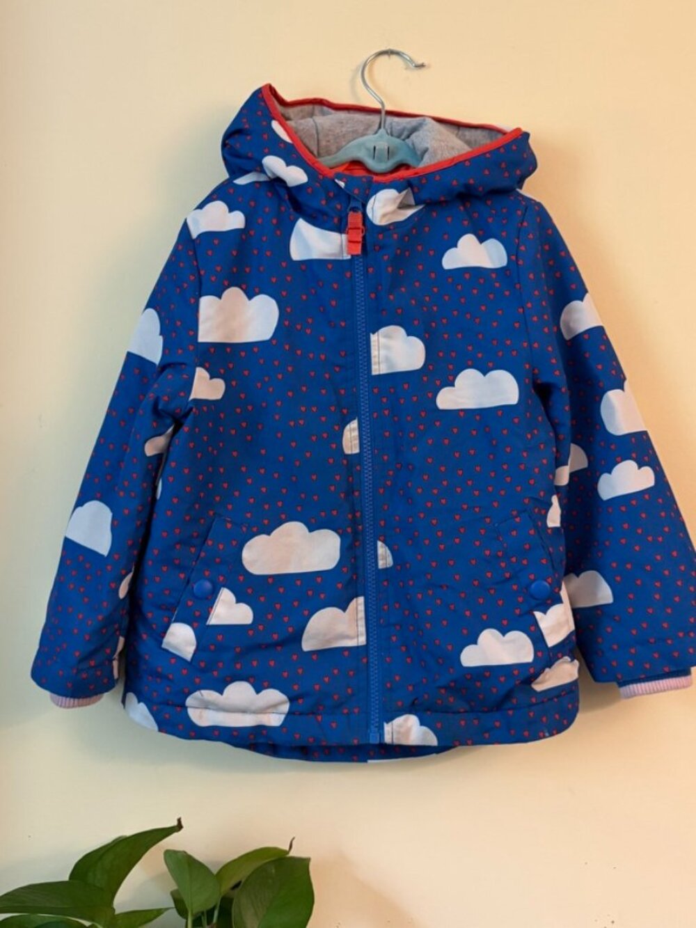 Mini Boden Cloud/Hearts Zip Hooded Jacket - 4-5Y